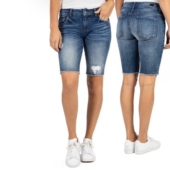 KUT BY THE KLOTH SOPHIE DISTRESSED DENIM BERMUDA SHORTS SIZE NEW - Picture 2 of 4